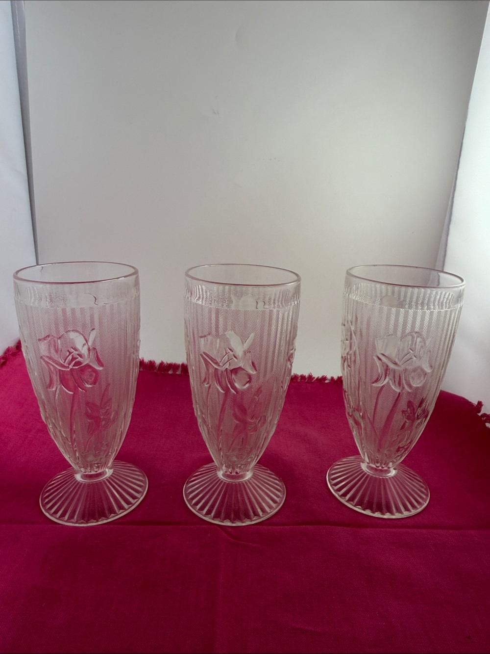 Jeannette Iris & Herringbone Footed Tumbler Depression Glass Set of 3
